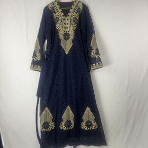 Unknown Arabian Embroidered Navy Dress
